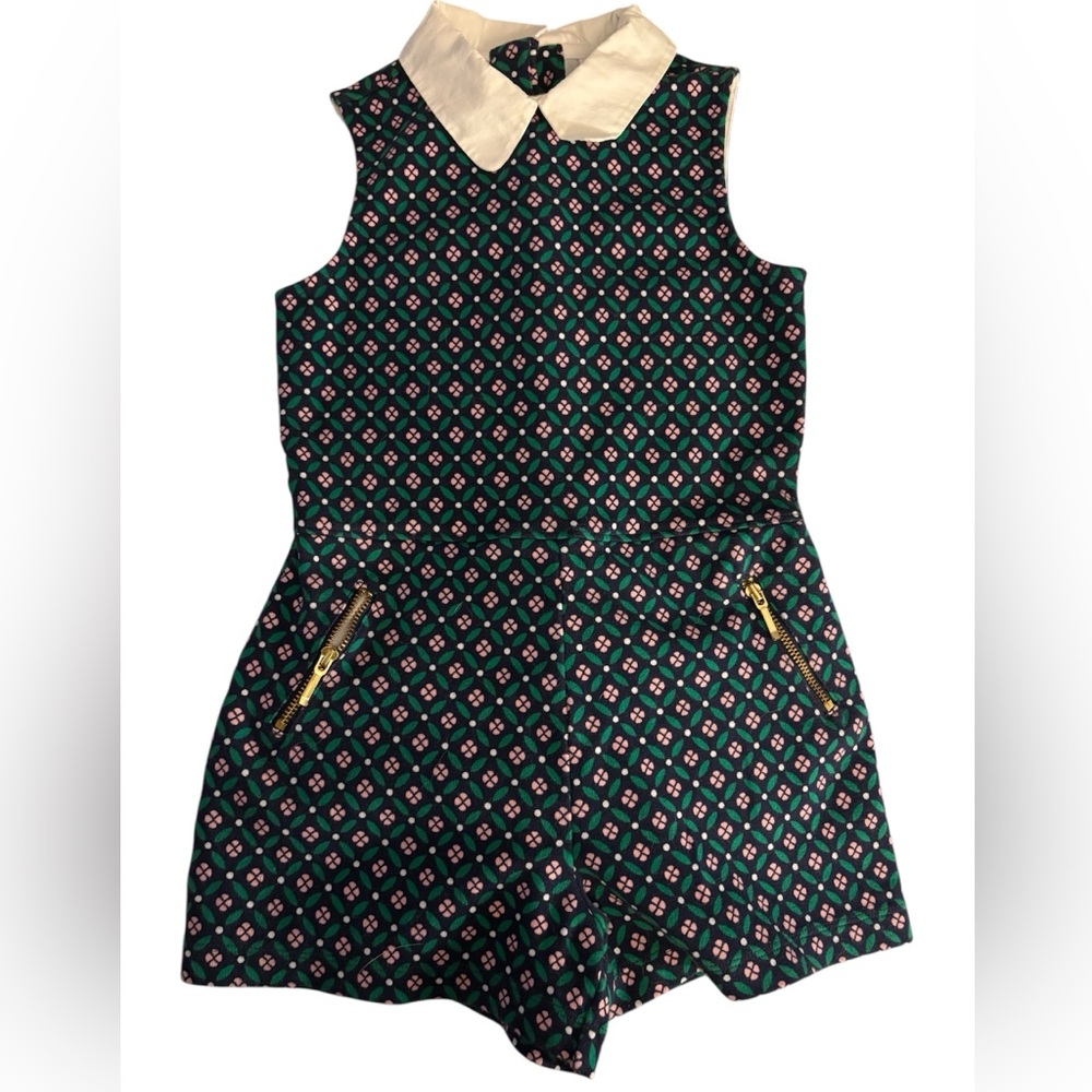 Girls Size 5 Janie and Jack Floral Patterned Shorts Romper with White Collar